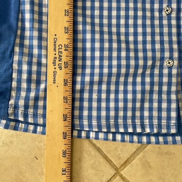 Laura Scott Gingham Blouse top women 3X roll tab sleeves button up w pockets - Picture 6 of 8